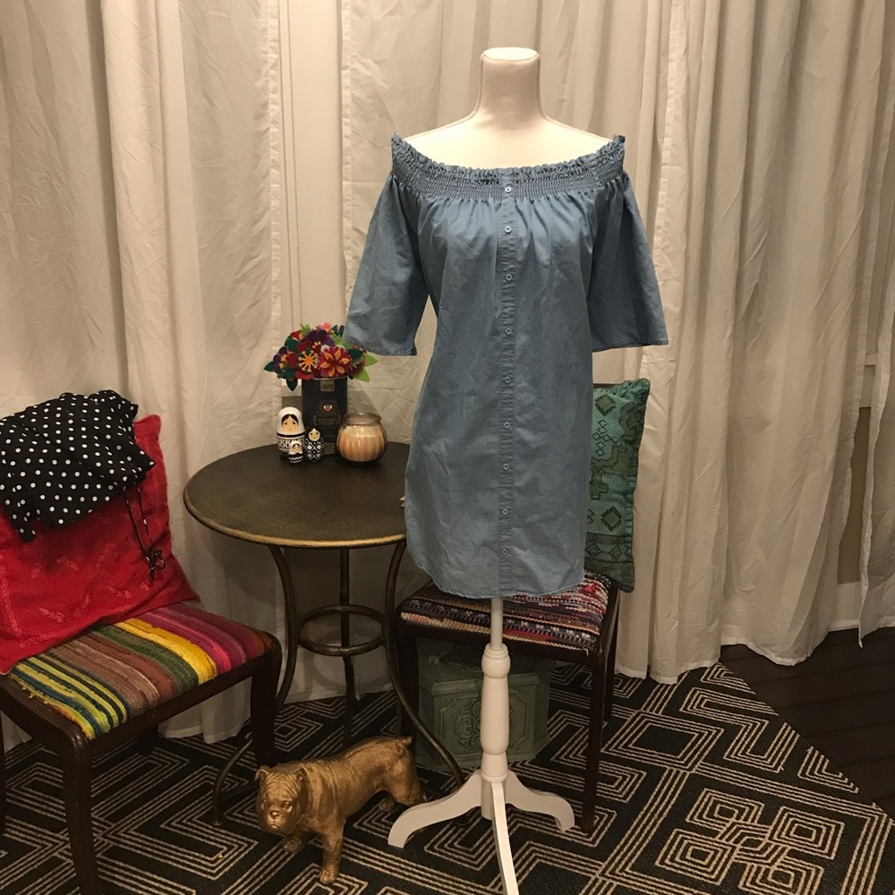 Lightweight off the shoulder denim dress